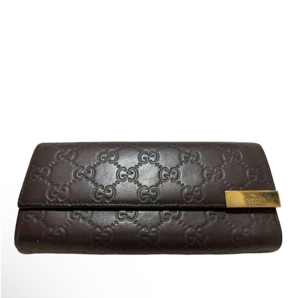 GUCCI Guccisima brown leather long wallet.